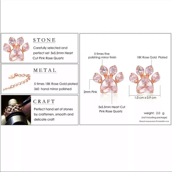 New 18k Rose Gold Pink Cat Paw Earrings - Picture 5 of 5